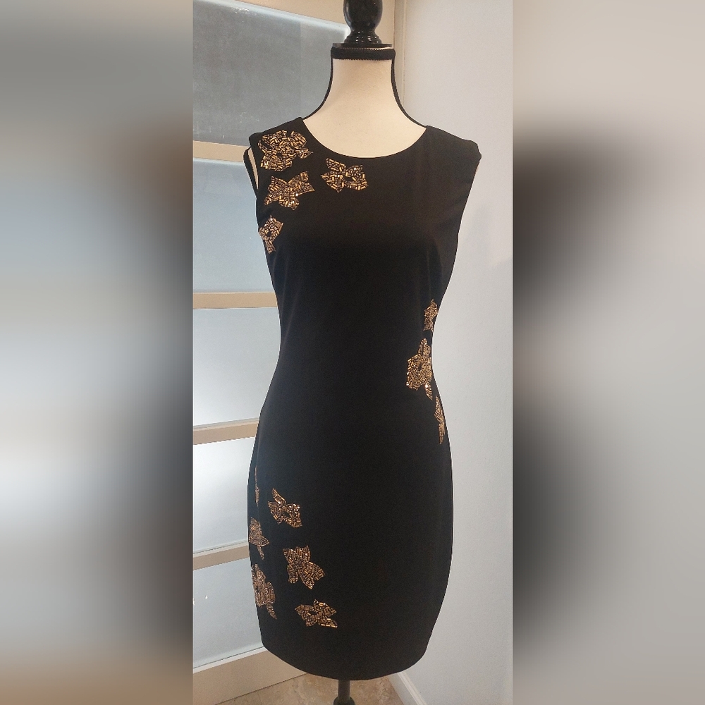 Guess Black Dress with Gold Floral Accents - Picture 1 of 10